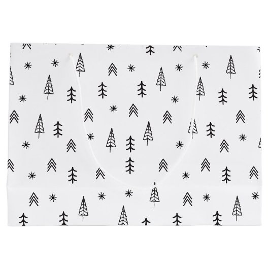 Minimalistisch zwart-wit winterpatroon groot cadeauzakje (Achterkant)