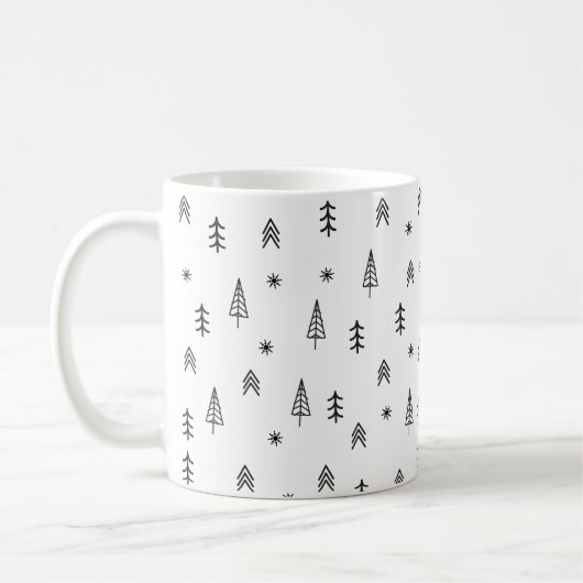 Minimalistisch zwart-wit winterpatroon koffiemok (Links)