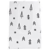 Minimalistisch zwart-wit winterpatroon medium cadeauzakje (Achterkant)