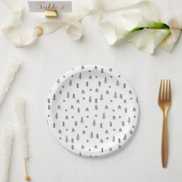 Minimalistisch zwart-wit winterpatroon papieren bordje