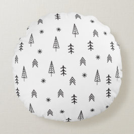 Minimalistisch zwart-wit winterpatroon rond kussen