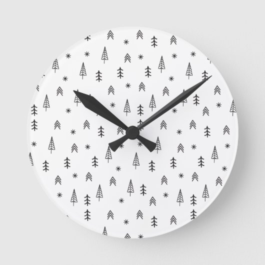 Minimalistisch zwart-wit winterpatroon ronde klok (Voorkant)