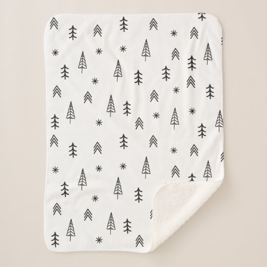 Minimalistisch zwart-wit winterpatroon sherpa deken (Voorkant)