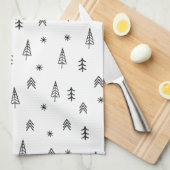 Minimalistisch zwart-wit winterpatroon theedoek (Quarter Fold)