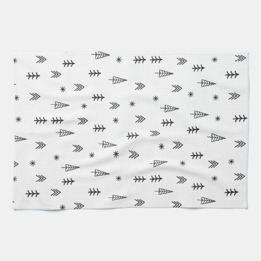 Minimalistisch zwart-wit winterpatroon theedoek (Horizontaal)