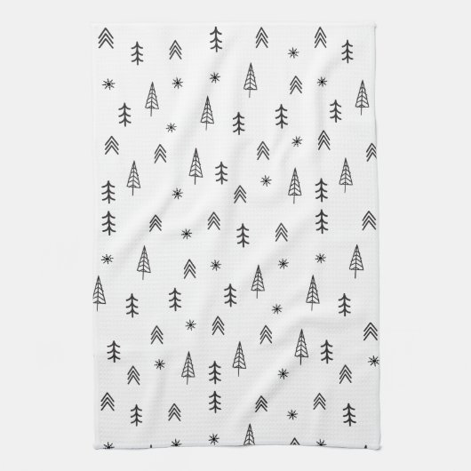 Minimalistisch zwart-wit winterpatroon theedoek (Verticaal)