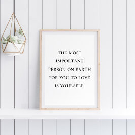 Minimalistisch zwart-wit zelfliefde citaat poster