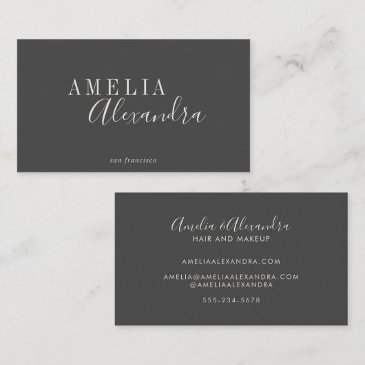 Minimalistisch zwart-wit zwart-witscript visitekaartje (Voorkant / Achterkant)