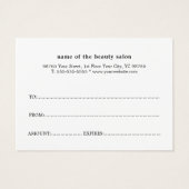 Minimalistisch zwart witcadeaucertificaat visitekaartje (Achterkant)