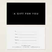Minimalistisch zwart-witcadeaucertificaat visitekaartje (Voorkant /achterkant)