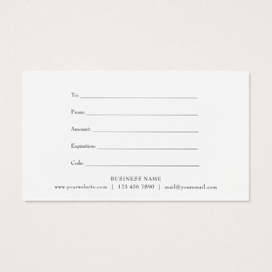 Minimalistisch zwart-witcadeaucertificaat visitekaartje (Achterkant)