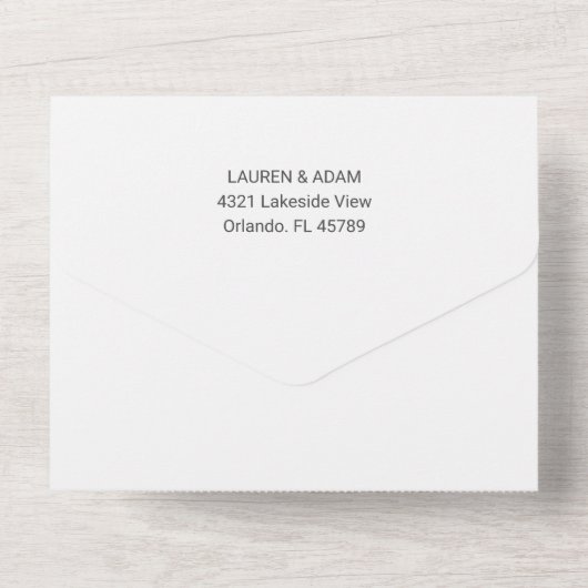 Minimalistisch zwart-witcalligrafie-huwelijk all in one uitnodiging (Achterkant)