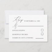 Minimalistisch zwart-witcalligrafie-huwelijk RSVP kaartje (Voorkant)