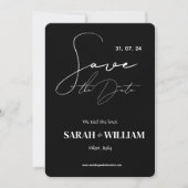 Minimalistisch zwart-witcalligrafie-huwelijk save the date (Voorkant)