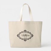 Minimalistisch zwart-witdamast monogram grote tote bag (Achterkant)