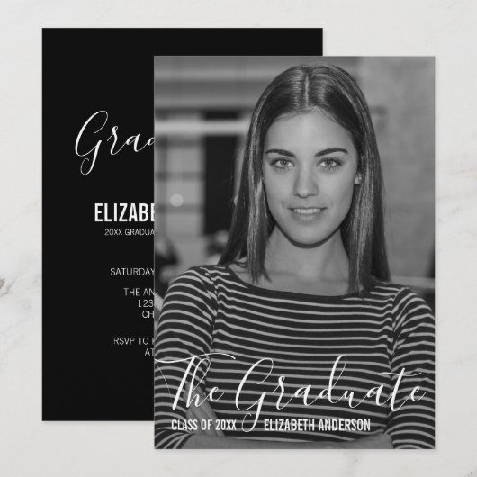 Minimalistisch zwart-witfotoAfstuderen Kaart (Voorkant / Achterkant)