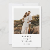 Minimalistisch zwart-witfotohuwelijk kaart (Achterkant)