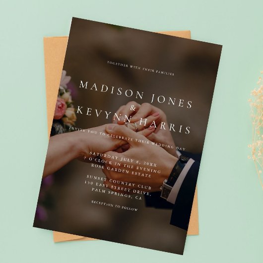 Minimalistisch zwart-witfotohuwelijk kaart