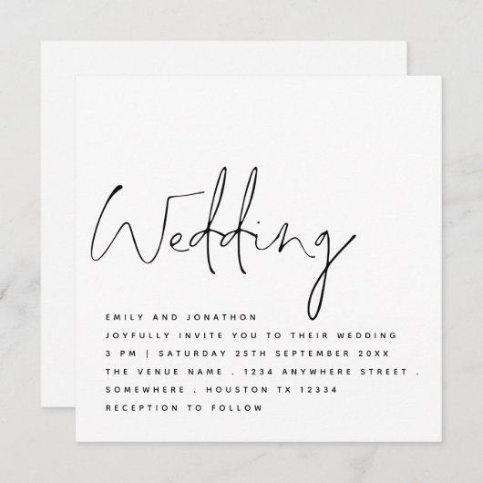 Minimalistisch zwart withandschrift met handschrif kaart (Voorkant / Achterkant)