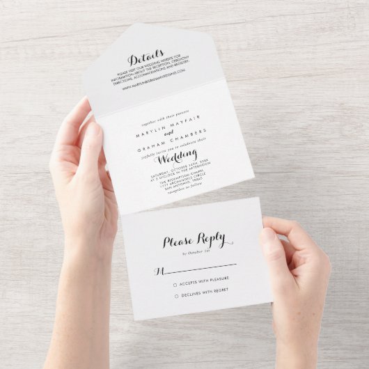 Minimalistisch zwart-withuwelijk all in one uitnodiging (Afscheurbaar)