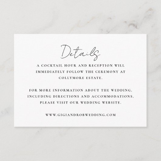 Minimalistisch zwart-withuwelijk informatiekaartje (Voorkant)