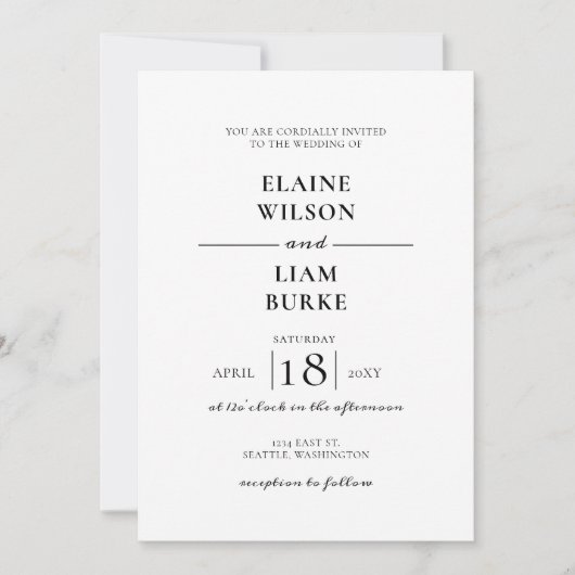 Minimalistisch zwart-withuwelijk kaart (Voorkant)