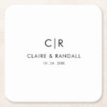 Minimalistisch zwart-withuwelijk kartonnen onderzetters<br><div class="desc">Dit minimalistische zwart-wit bruiloft vierkante papier onderzetter is ideaal voor een eenvoudige bruiloft receptie. Het ontwerp heeft een prachtig zwart lettertype op een witte achtergrond om uw evenement te verfraaien.</div>