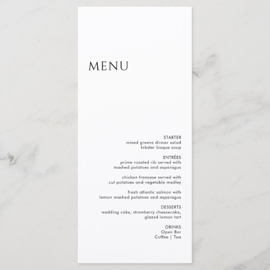 Minimalistisch zwart-withuwelijk menu (Voorkant)