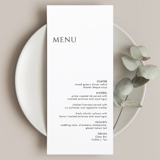 Minimalistisch zwart-withuwelijk menu