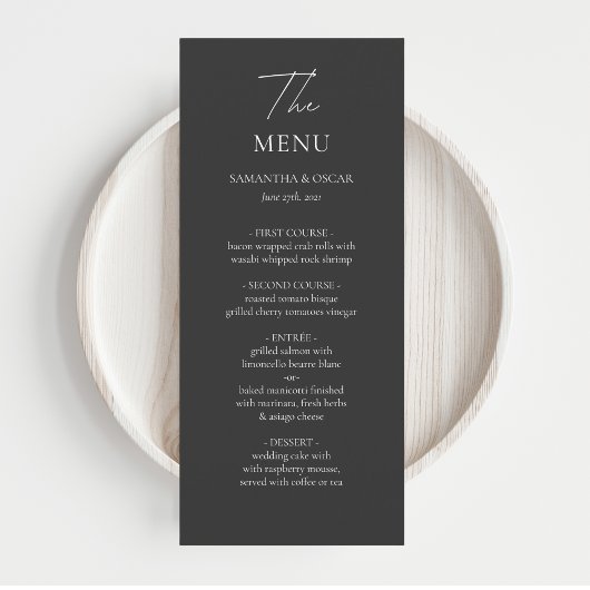Minimalistisch zwart-withuwelijk menu