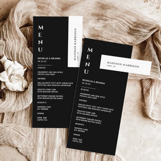 Minimalistisch zwart-withuwelijk menu