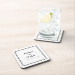 Minimalistisch zwart withuwelijk Moderne Pas getro Bier Onderzetter<br><div class="desc">Eenvoudig, minimalistisch en chic Wedding-onderzetter is uitgerust met een modern design met een dubbele rand in gesofisticeerd zwart op een scherpe witte achtergrond. Dit moderne, eenvoudige ontwerp biedt tijdloze, klassieke verfijning. Personaliseer namen van paar en gebeurtenisdatum in elegant zwart schrijven en manuscript. Dit is een perfecte hoopje voor je favoriete...</div>