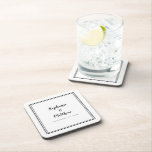 Minimalistisch zwart withuwelijk Moderne Pas getro Bier Onderzetter<br><div class="desc">Eenvoudig, minimalistisch en chic Wedding-onderzetter is uitgerust met een modern design met een dubbele rand in gesofisticeerd zwart op een scherpe witte achtergrond. Dit moderne, eenvoudige ontwerp biedt tijdloze, klassieke verfijning. Personaliseer namen van paar en gebeurtenisdatum in elegant zwart schrijven en manuscript. Dit is een perfecte hoopje voor je favoriete...</div>