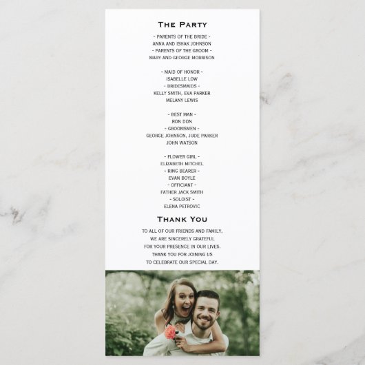 Minimalistisch zwart-withuwelijk programmakaart (Achterkant)