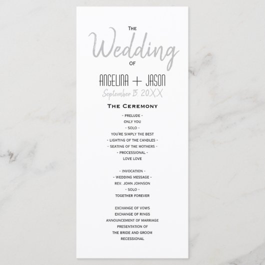 Minimalistisch zwart-withuwelijk programmakaart (Voorkant)