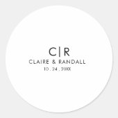 Minimalistisch zwart-withuwelijk ronde sticker (Voorkant)