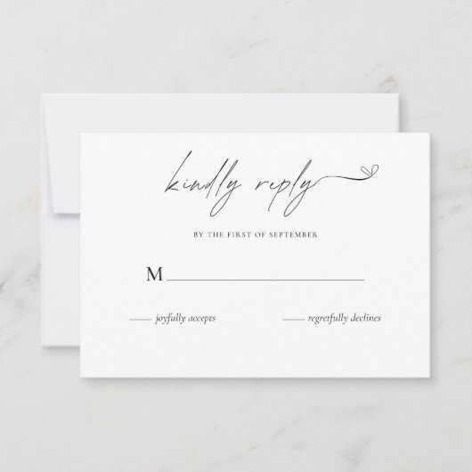 Minimalistisch zwart-withuwelijk RSVP kaartje (Voorkant)