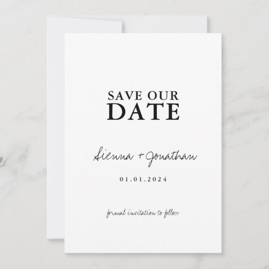 Minimalistisch zwart-withuwelijk save the date (Voorkant)