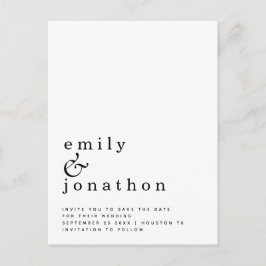 Minimalistisch zwart withuwelijk sparen de datum aankondigingskaart