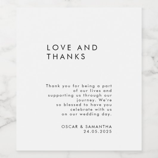 Minimalistisch zwart-withuwelijk wijn etiket (Enkel label)