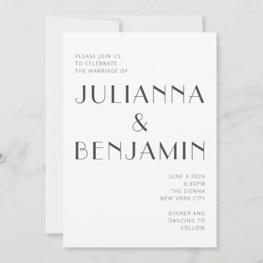 Minimalistisch zwart-witkunsthuwelijk kaart (Voorkant)