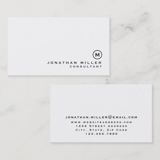 Minimalistisch zwart-witmonogram consultant visitekaartje (Voorkant / Achterkant)