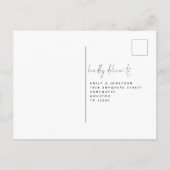 Minimalistisch zwart witscript bruiloft RSVP Briefkaart (Achterkant)