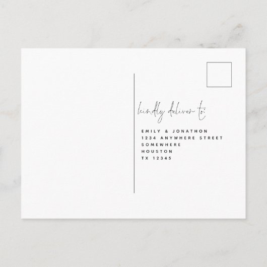 Minimalistisch zwart witscript bruiloft RSVP Briefkaart (Achterkant)