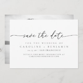 Minimalistisch zwart-witscript foto's save the date