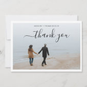 Minimalistisch zwart witscript met 2 fotobruiloft bedankkaart (Voorkant)