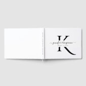 Minimalistisch zwart-witscript monogram bruiloften gastenboek (Volledig)