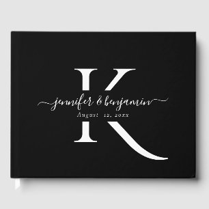 Minimalistisch zwart-witscript monogram bruiloften gastenboek