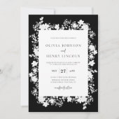 Minimalistisch zwart | Witte Bloemen Lijst bruilof Kaart (Voorkant)