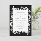 Minimalistisch zwart | Witte Bloemen Lijst bruilof Kaart (Staand voorkant)